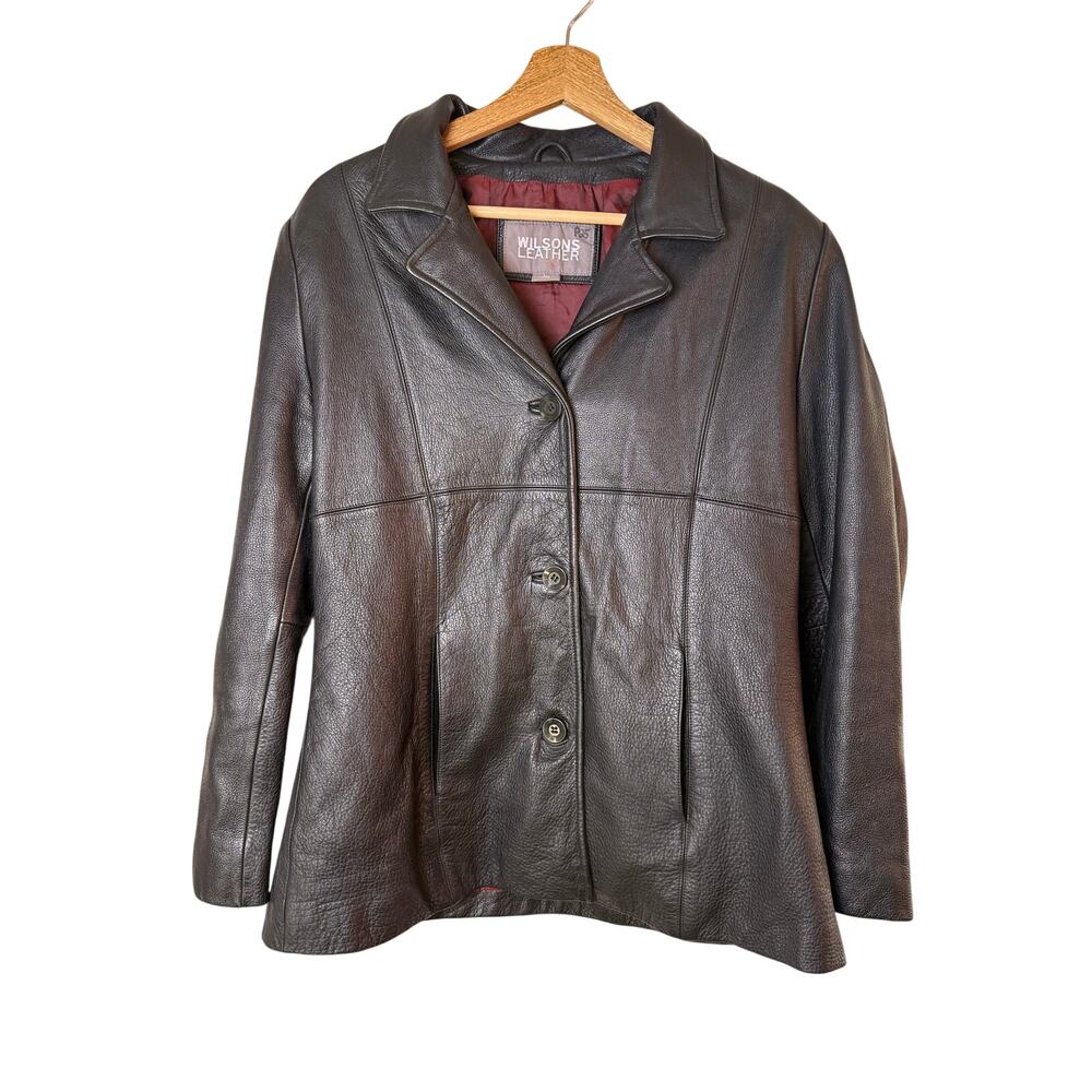 Wilsons Leather Womens Large Black Genuine Leather Blazer Jacket L 90s Y2K